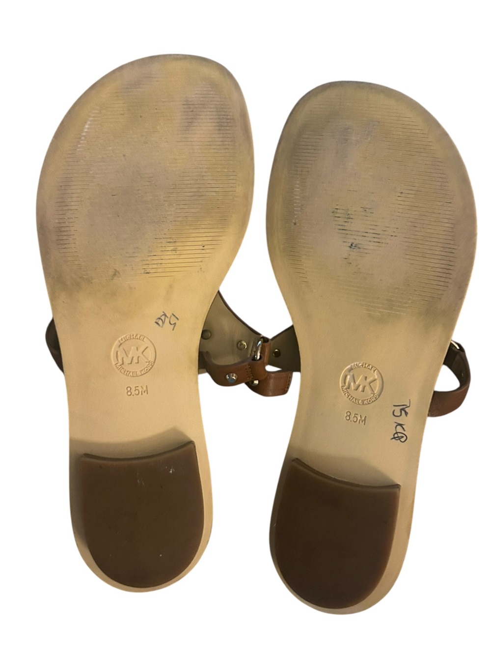 EUC Michael Kors Brown Gold Sandals with Signature Medallion Size 8.5 - Picture 5 of 6